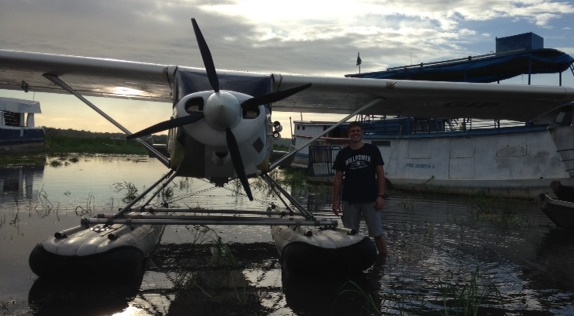 Putting the plane in the water.